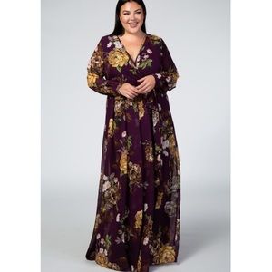 PinkBlush floral chiffon long sleeve maxi dress